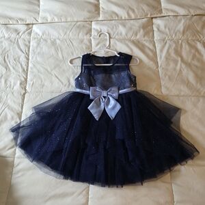 Navy Sparkle Tulle Flower Girl Dress with Satin Bow
